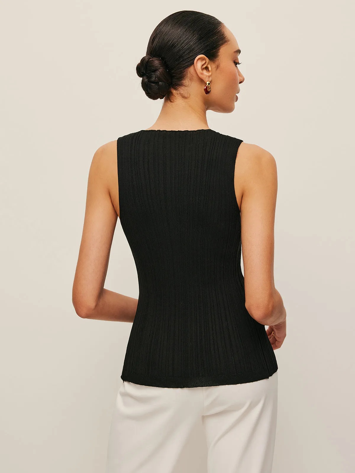 Sleeveless Ribbed Button-Front Top