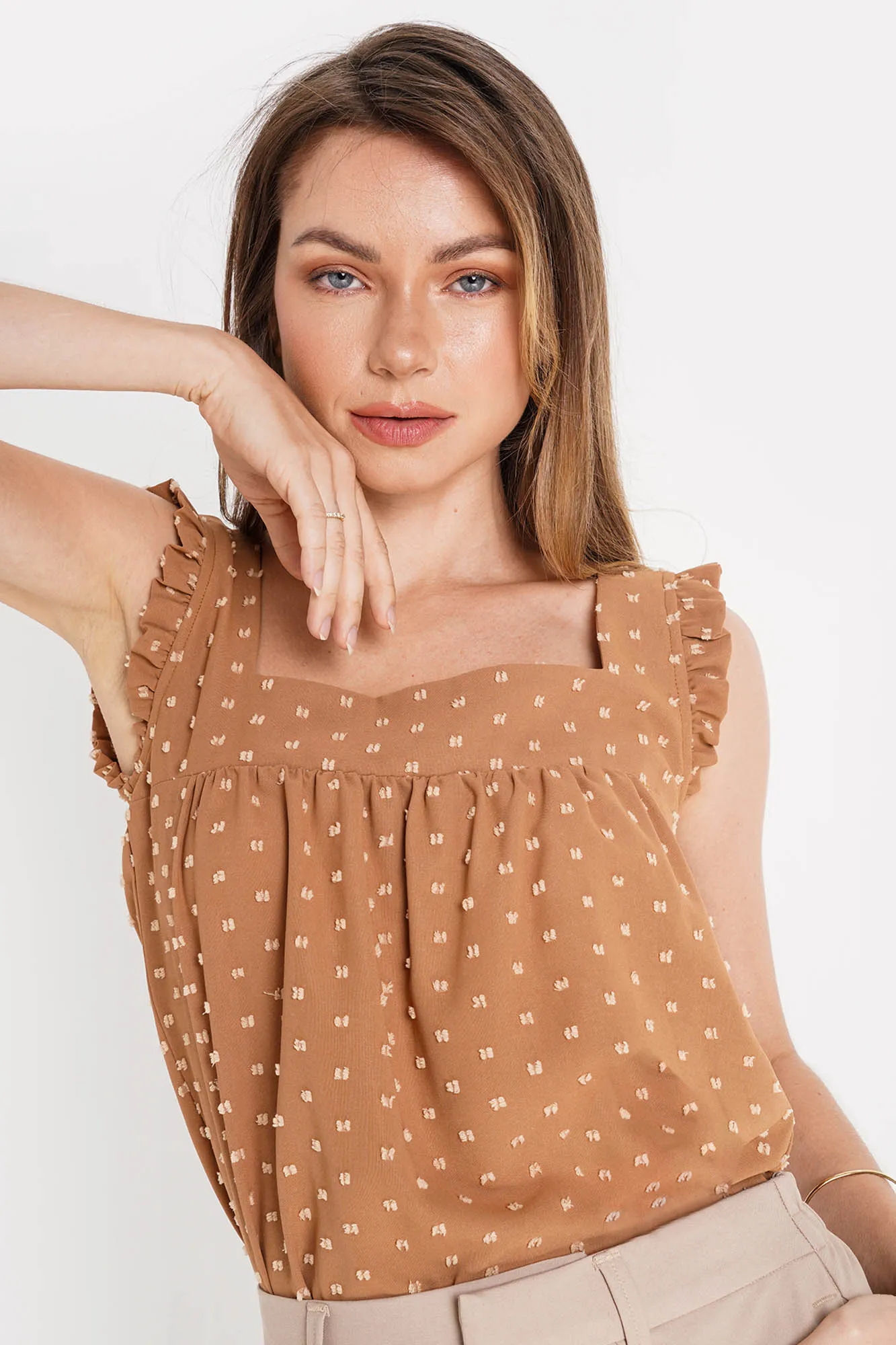 Sleeveless Textured Ruffle Top