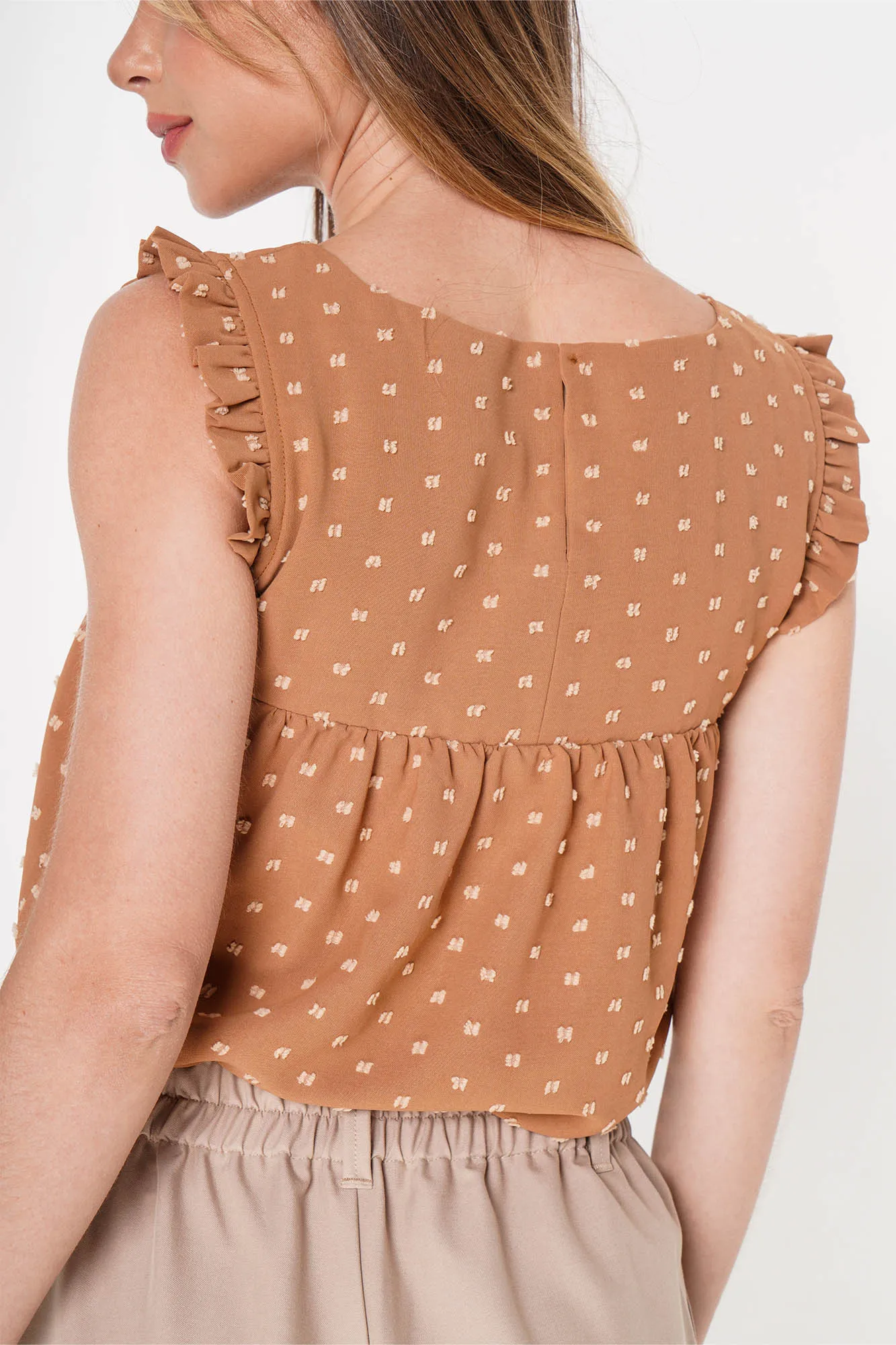 Sleeveless Textured Ruffle Top