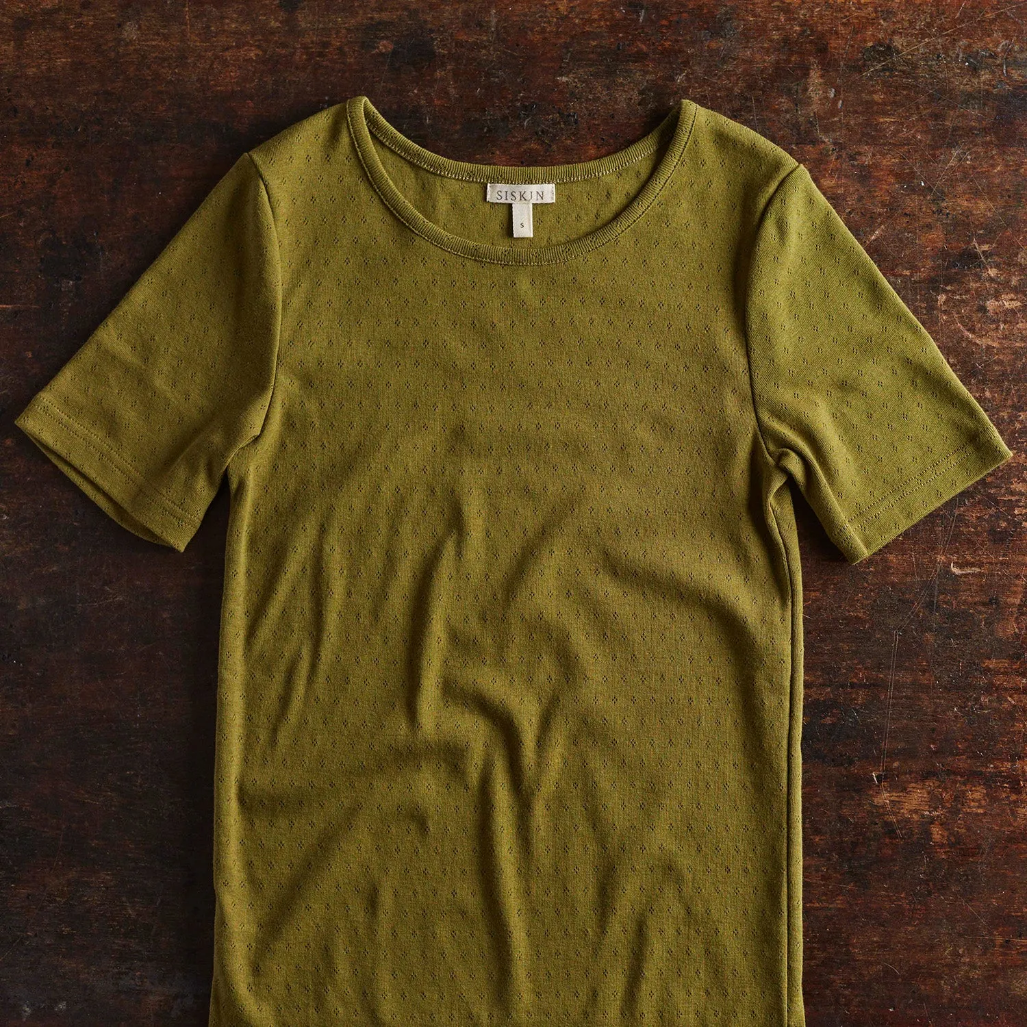 Smew Womens Top - Cotton Pointelle - Olive