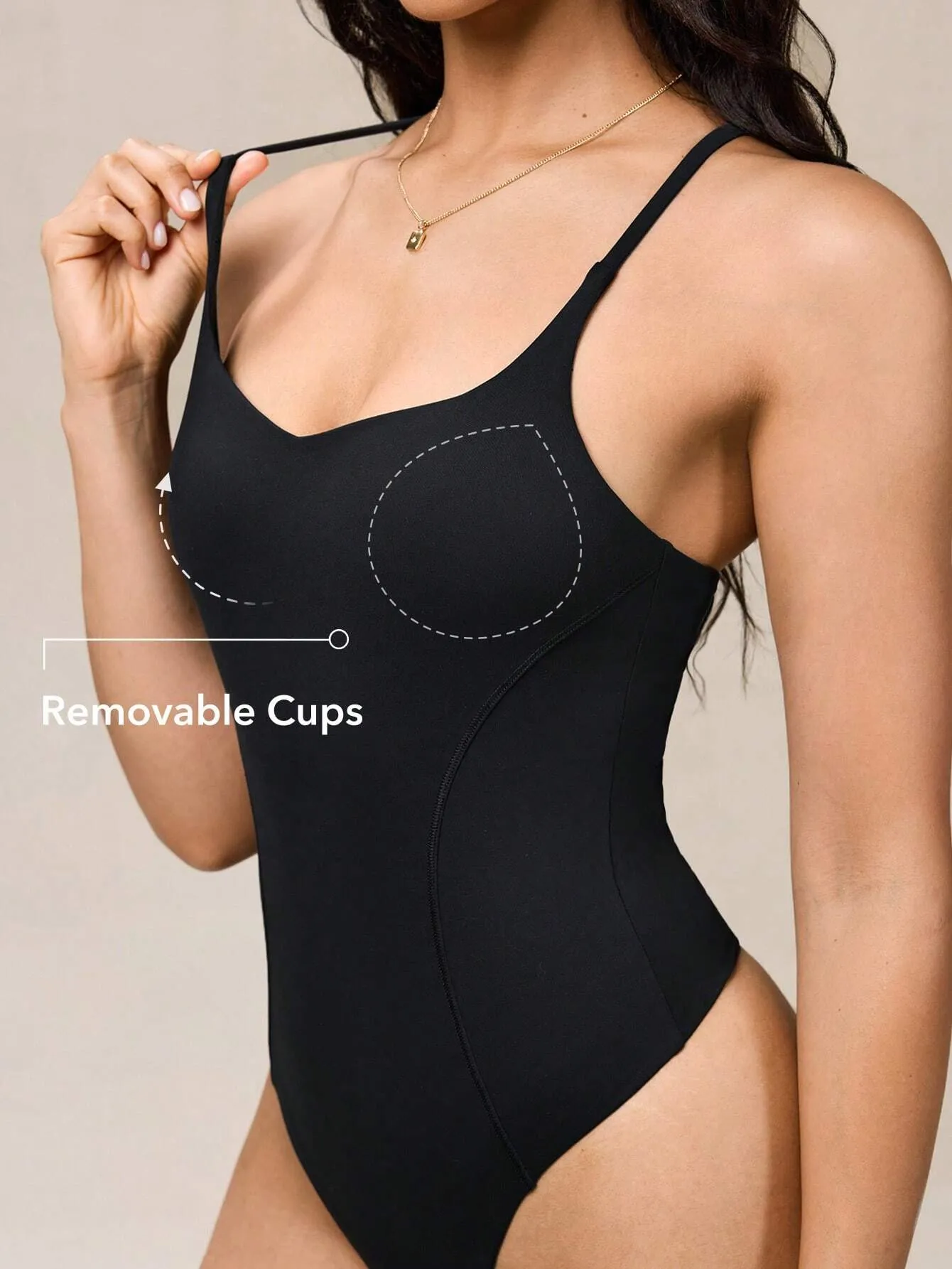 Smooth Tummy Control Bodysuit | Padded, Cross-Strap, Quick-Dry
