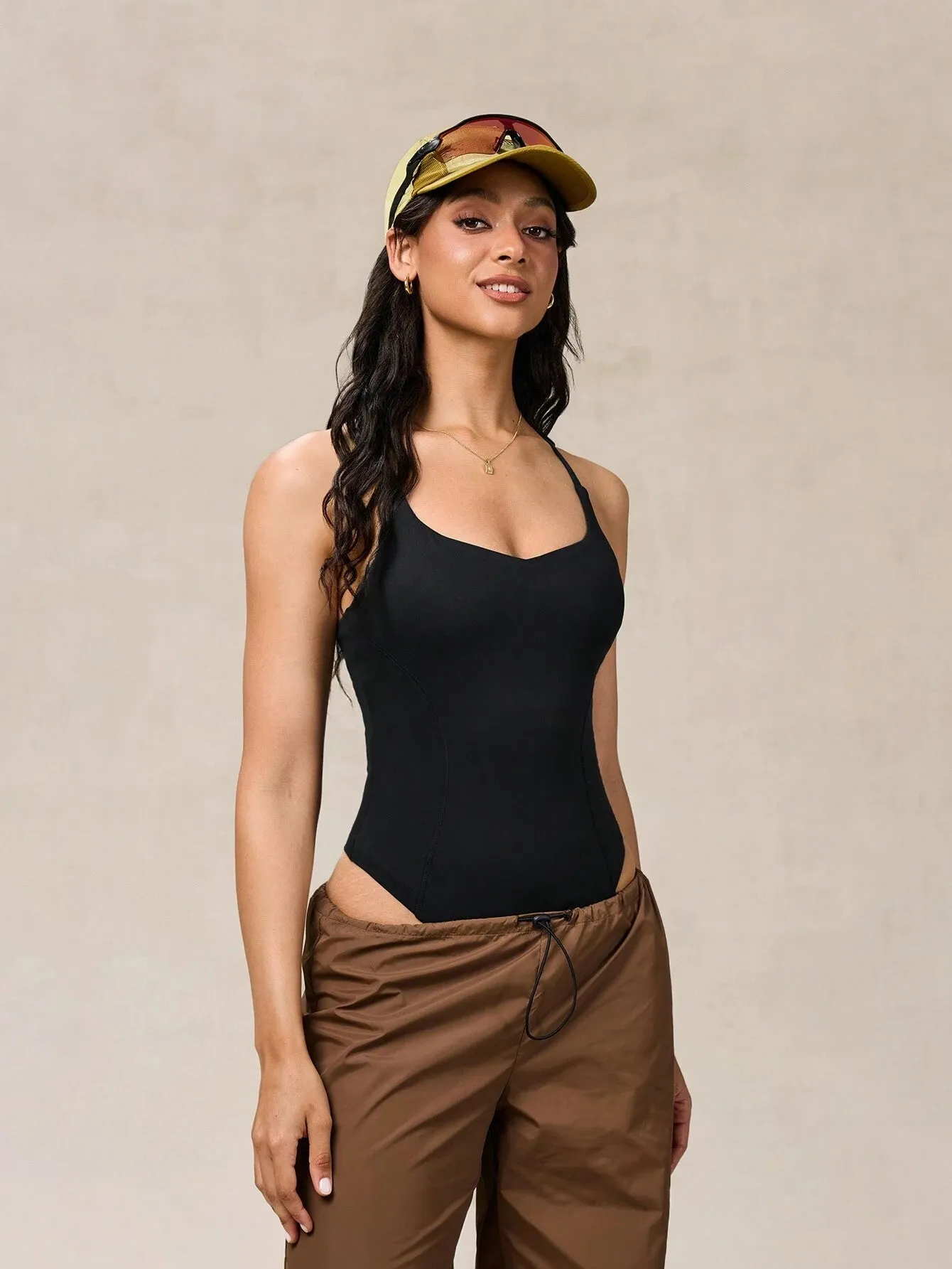 Smooth Tummy Control Bodysuit | Padded, Cross-Strap, Quick-Dry
