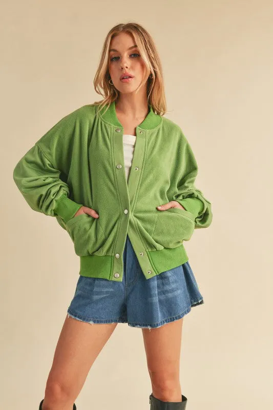 Snap Down Drop Shoulder Brushed Jacket