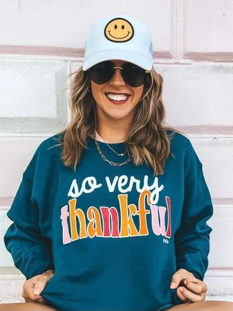 So Very Thankful Sweatshirt: Teal