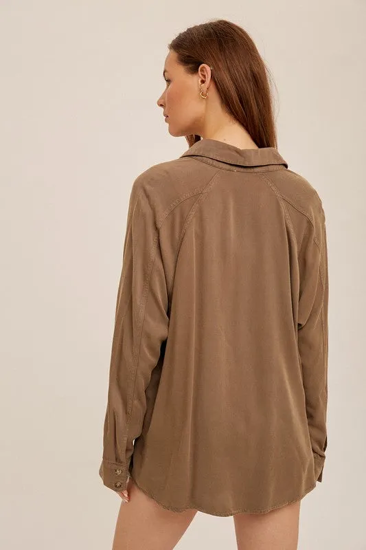 Soft Wash Oversized Button Down Top