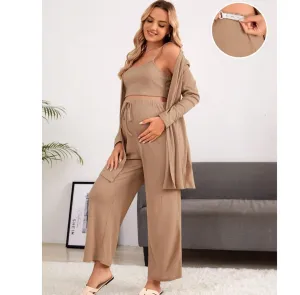 Solid Cami Top & Adjustable Waist Pants & Coat