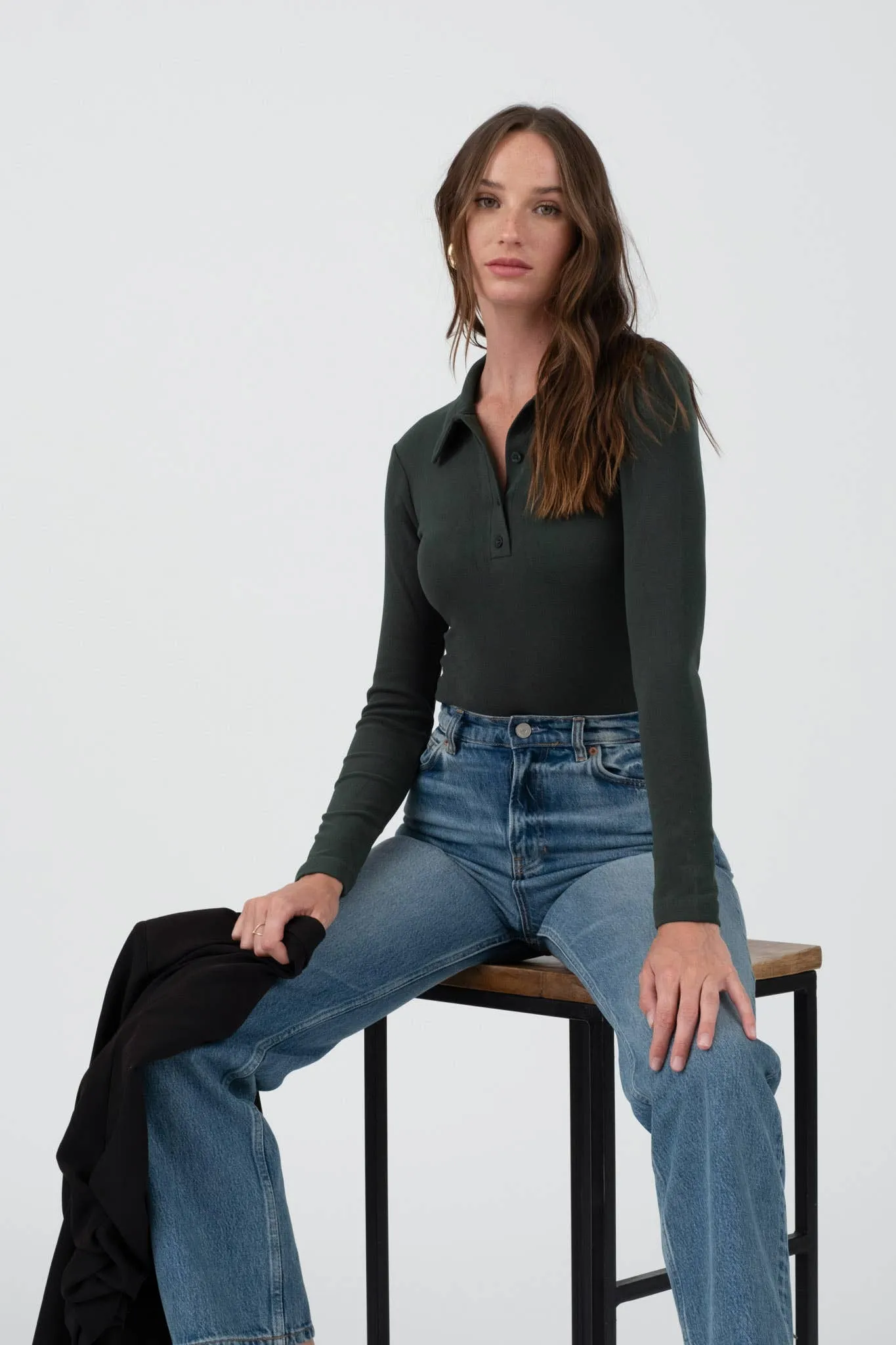 SOLID COLLARED LONG SLEEVE BODYSUIT