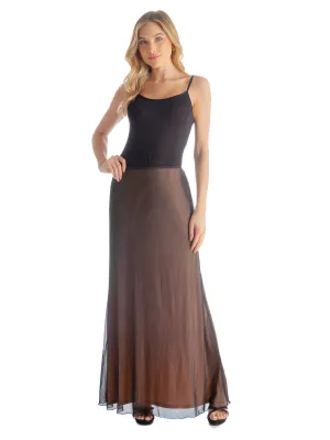 Solid Color Sheer Overlay Elastic Waist Dressy Maxi Skirt
