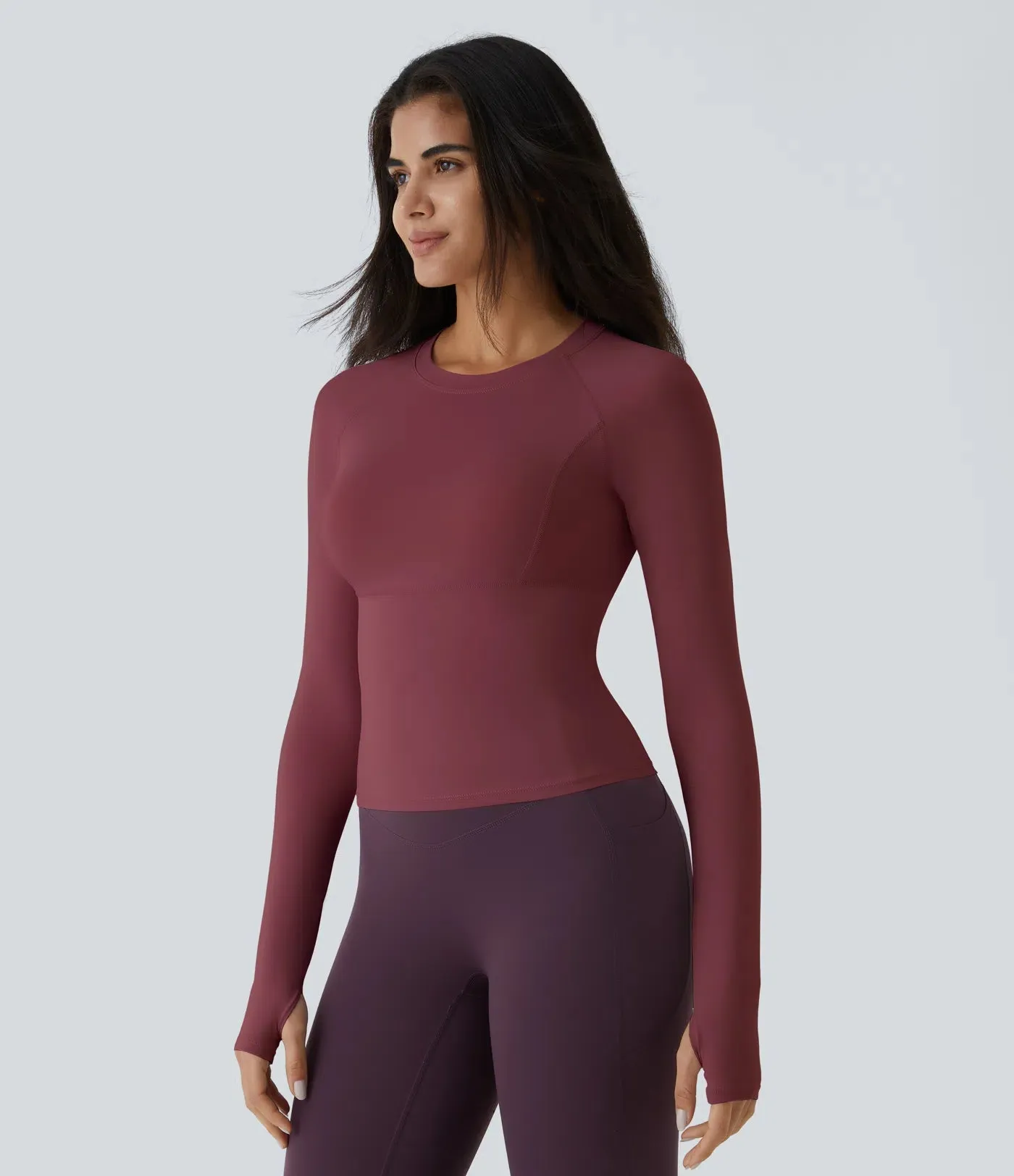 Solid Thumb Hole Yoga Sports Top – Stretchy, Breathable & Workout-Ready