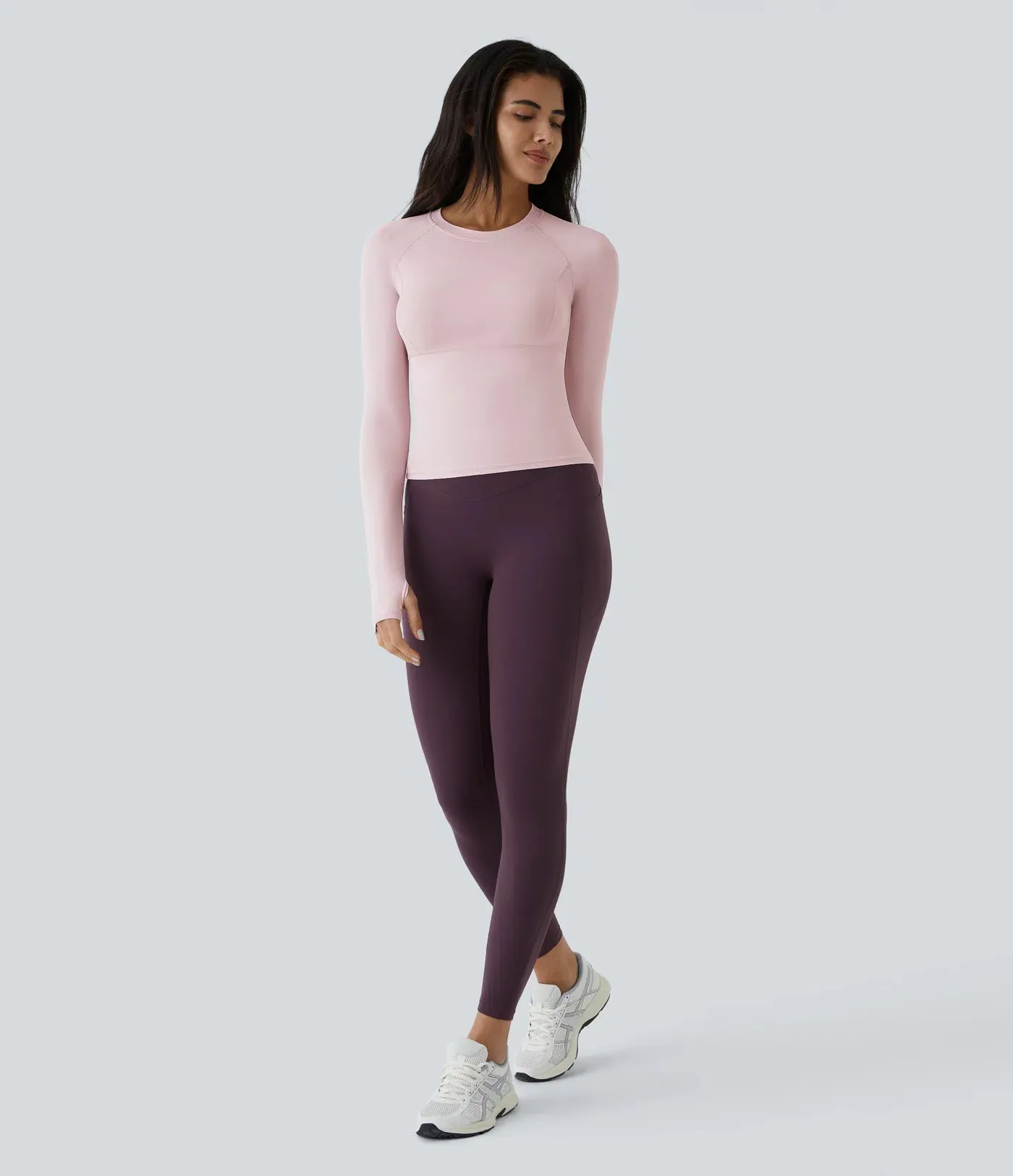 Solid Thumb Hole Yoga Sports Top – Stretchy, Breathable & Workout-Ready