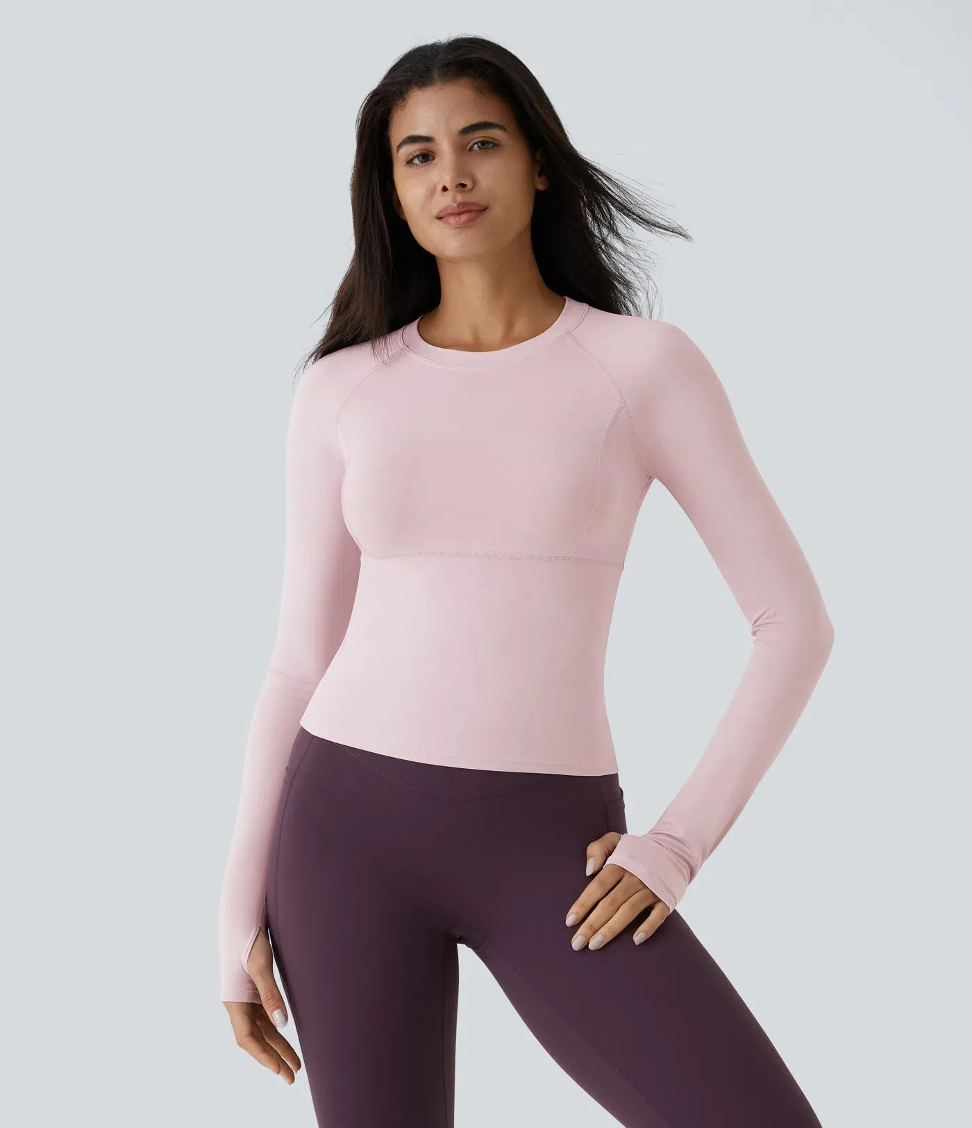 Solid Thumb Hole Yoga Sports Top – Stretchy, Breathable & Workout-Ready