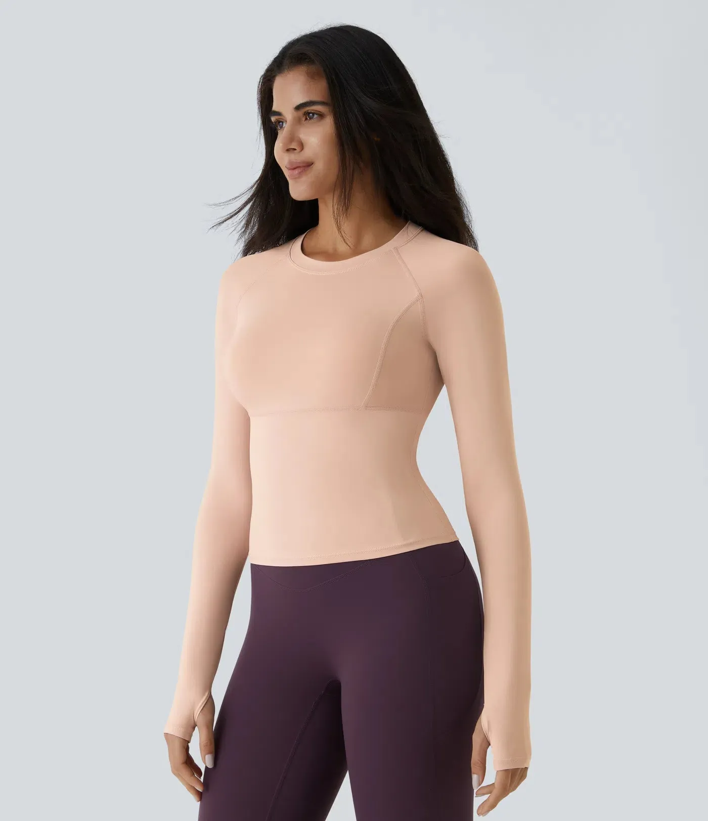Solid Thumb Hole Yoga Sports Top – Stretchy, Breathable & Workout-Ready