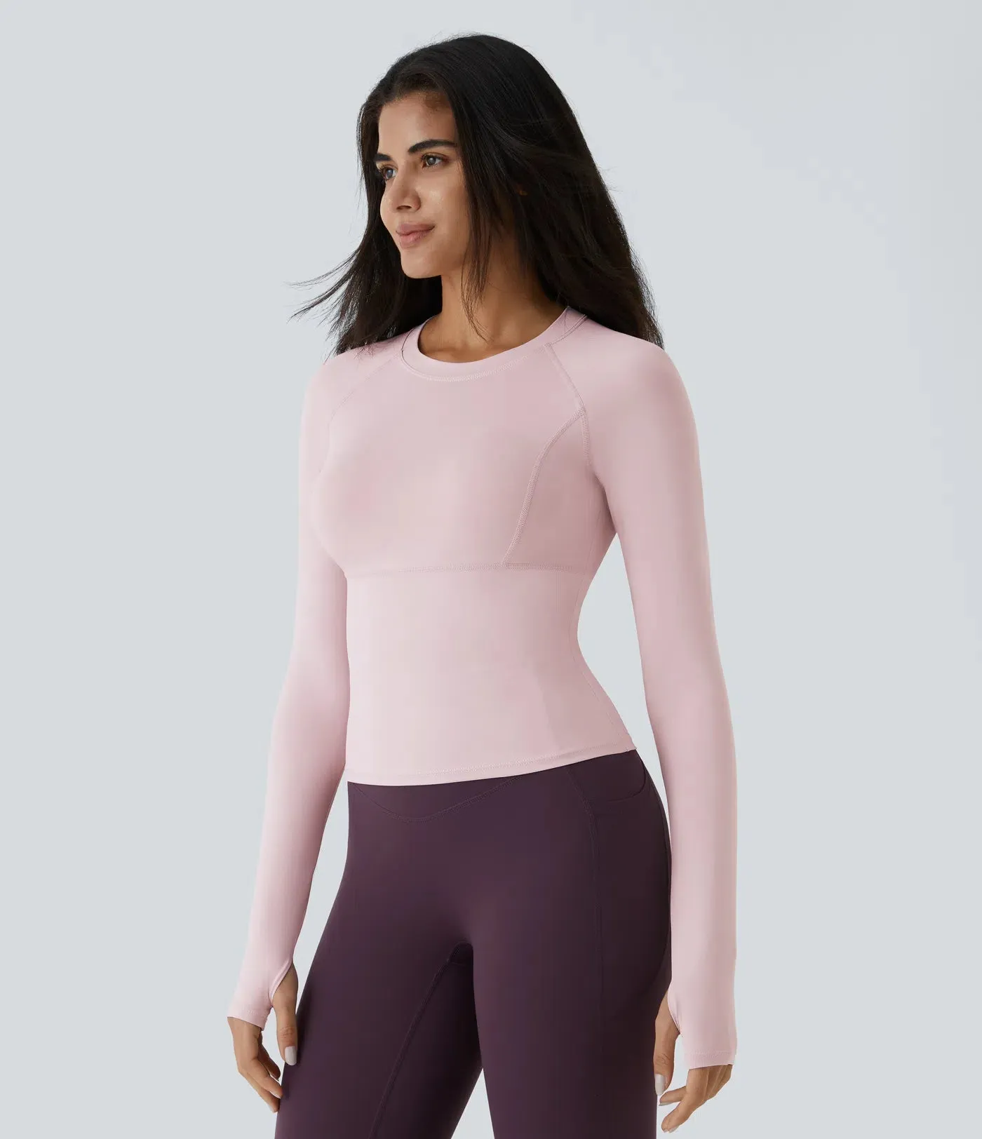 Solid Thumb Hole Yoga Sports Top – Stretchy, Breathable & Workout-Ready