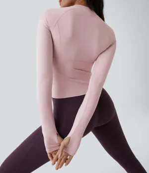 Solid Thumb Hole Yoga Sports Top – Stretchy, Breathable & Workout-Ready