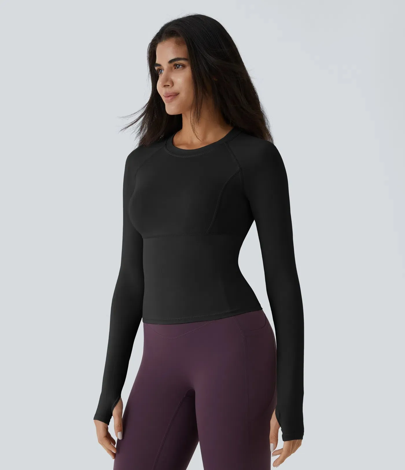 Solid Thumb Hole Yoga Sports Top – Stretchy, Breathable & Workout-Ready