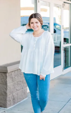 Soul Sisters Babydoll Henley in Off White
