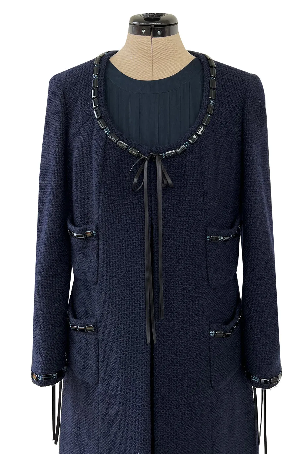 Spectacular Spring 2003 Chanel by Karl Lagerfeld Haute Couture Blue Beaded Runway Dress Coat Suit
