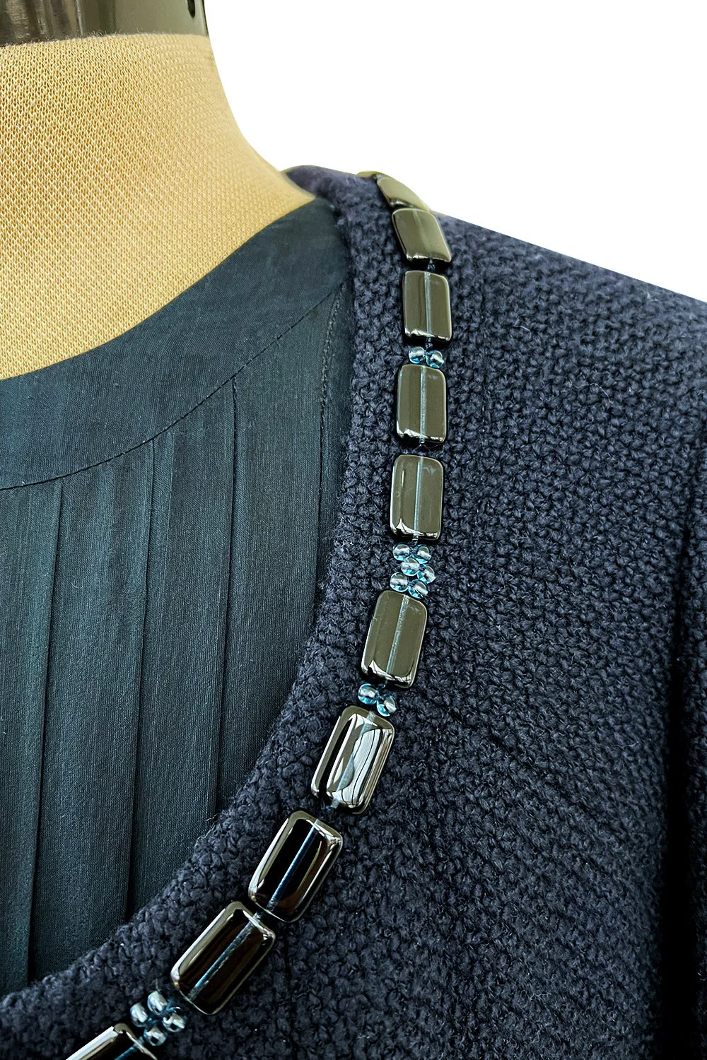 Spectacular Spring 2003 Chanel by Karl Lagerfeld Haute Couture Blue Beaded Runway Dress Coat Suit
