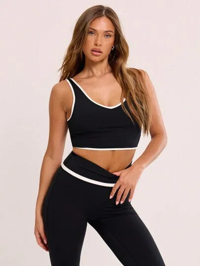 Sport Binding Detail Plunge Gym Crop Top – Stylish & Supportive Activewear
