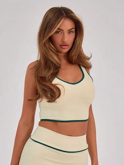 Sport Binding Detail Plunge Gym Crop Top – Stylish & Supportive Activewear