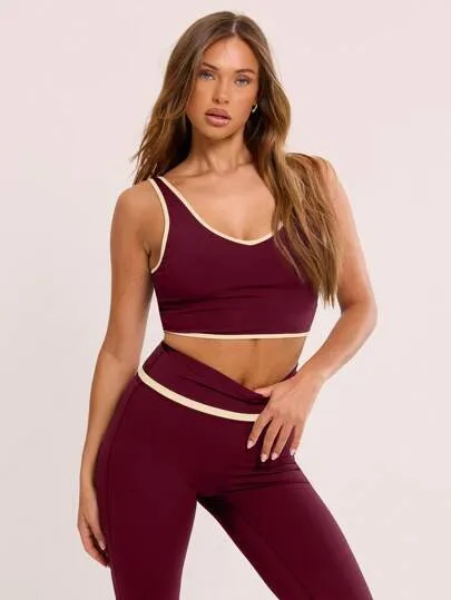 Sport Binding Detail Plunge Gym Crop Top – Stylish & Supportive Activewear