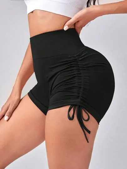 Sport High-Waist Drawstring Athletic Shorts – Side Stripe, Stylish & Comfortable