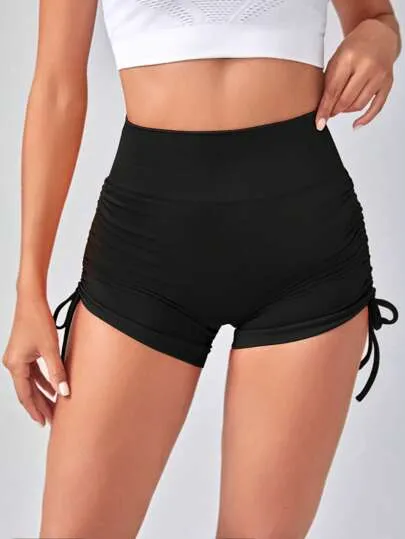 Sport High-Waist Drawstring Athletic Shorts – Side Stripe, Stylish & Comfortable