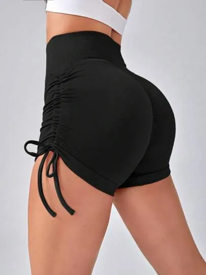 Sport High-Waist Drawstring Athletic Shorts – Side Stripe, Stylish & Comfortable
