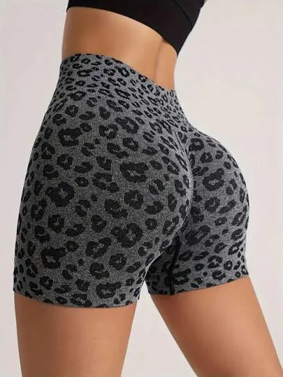 Sport Seamluxe Leopard Scrunch Butt Biker Shorts – Tummy Control & Stretchy Fit
