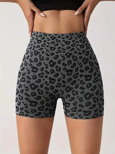 Sport Seamluxe Leopard Scrunch Butt Biker Shorts – Tummy Control & Stretchy Fit
