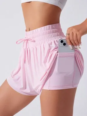 Sport Studio Knotted Pocket Yoga Shorts – Solid Color, Lightweight & Breathable