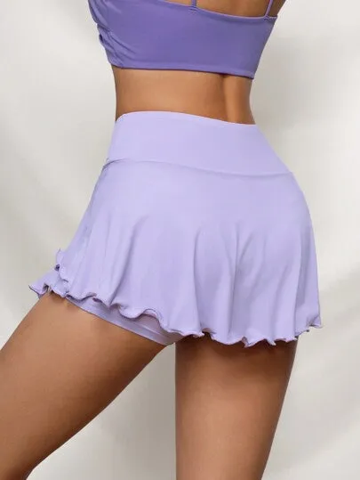 Sport Studio Solid Color Layered Asymmetric Hem Summer Skort