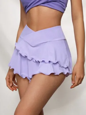 Sport Studio Solid Color Layered Asymmetric Hem Summer Skort