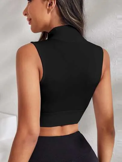 Sport Studio Zip-Up Cropped Sports Tank Top – Fitted & Stylish Activewear