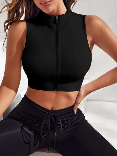 Sport Studio Zip-Up Cropped Sports Tank Top – Fitted & Stylish Activewear