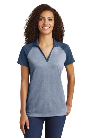 Sport-Tek  Women's PosiCharge  RacerMesh  Raglan Heather Block Polo. LST641 True Navy Heather/ True Navy