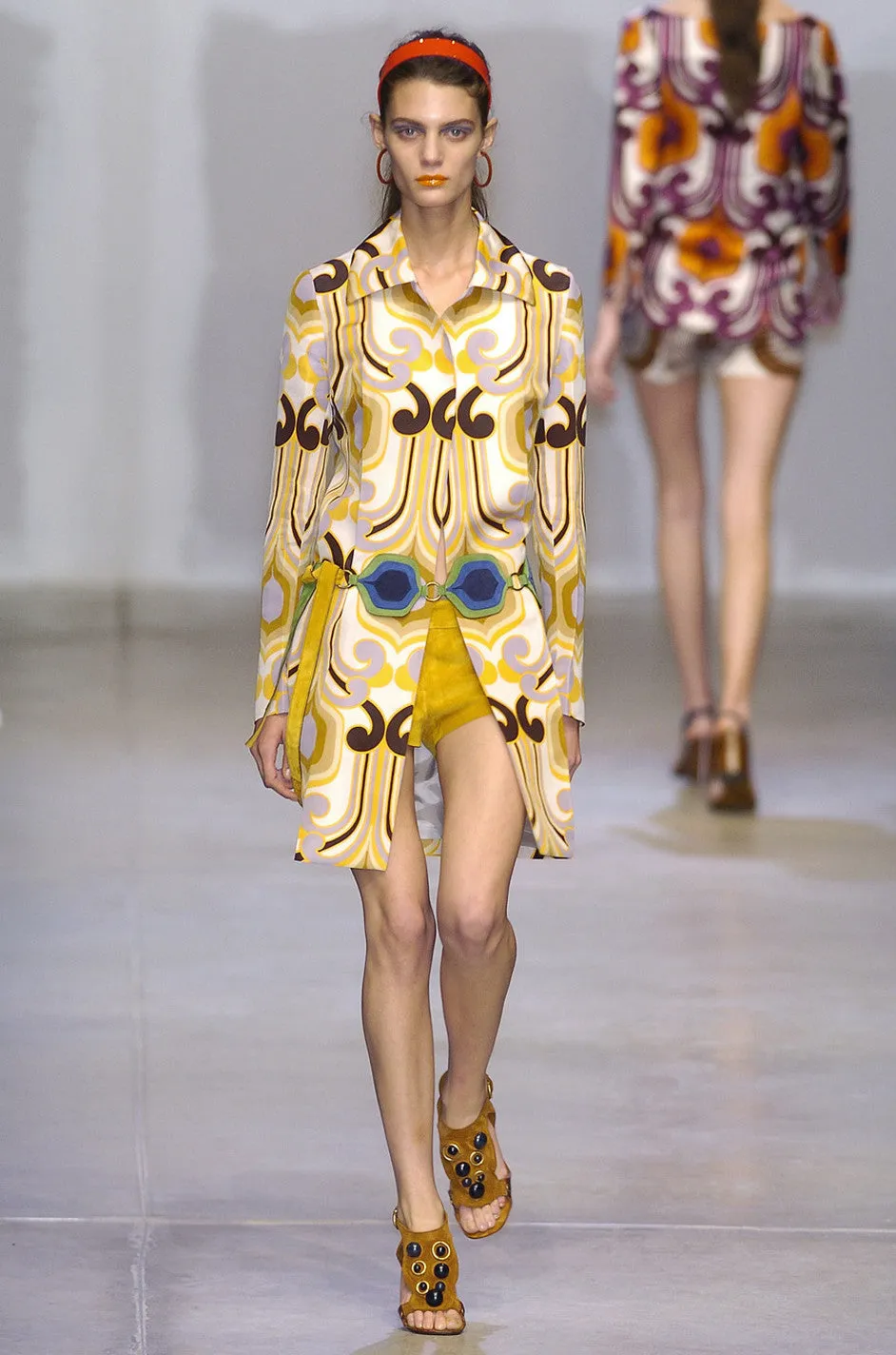 S/S 2005 Miu Miu Runway Geometric Print Silk Coat