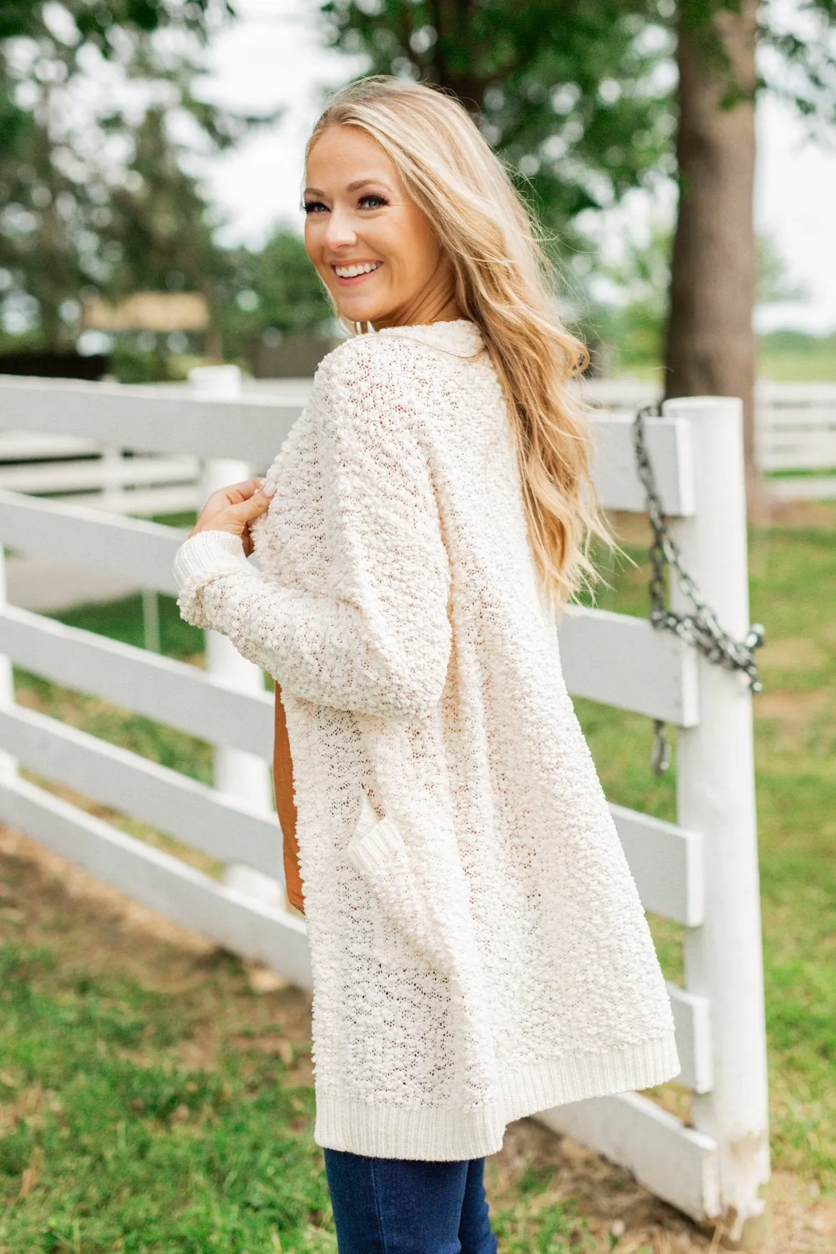 Stealing Glances Popcorn Knit Cardigan- Ivory