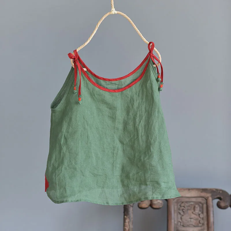 Strappy Contrast Ramie Blouse