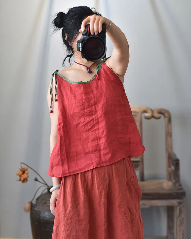 Strappy Contrast Ramie Blouse