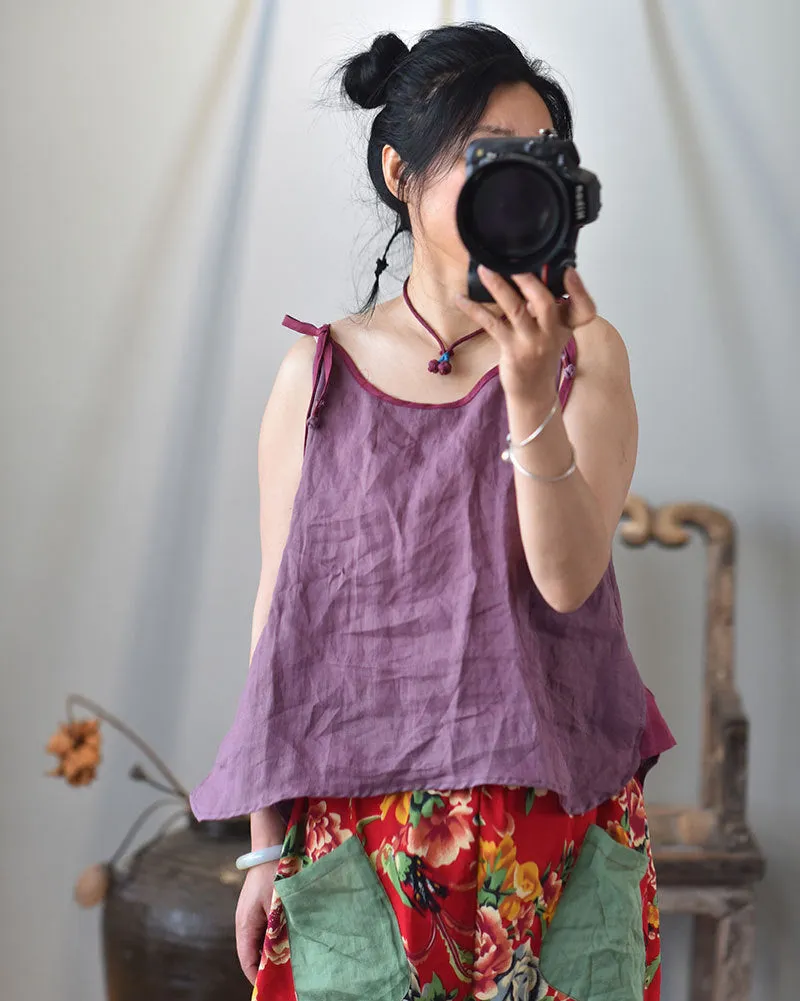 Strappy Contrast Ramie Blouse