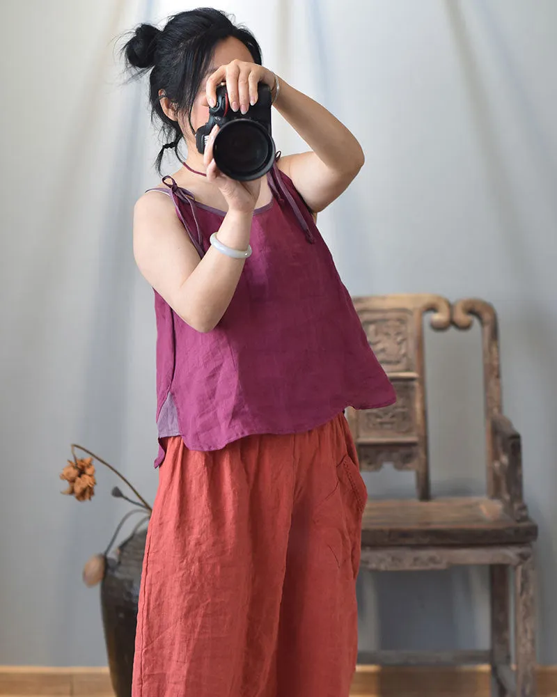 Strappy Contrast Ramie Blouse