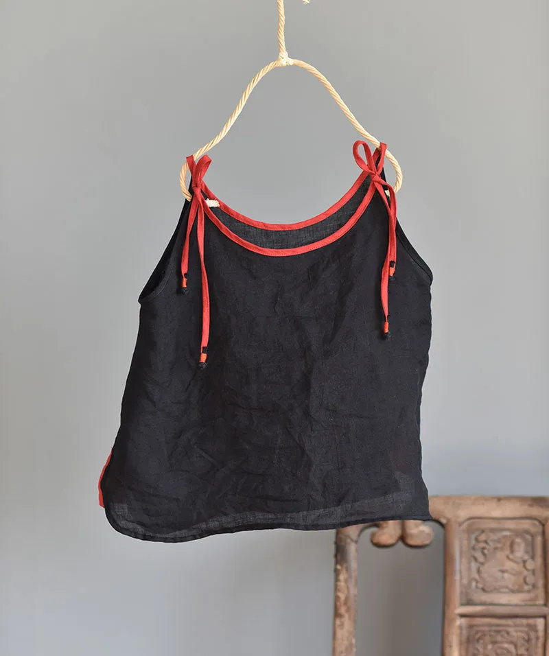 Strappy Contrast Ramie Blouse