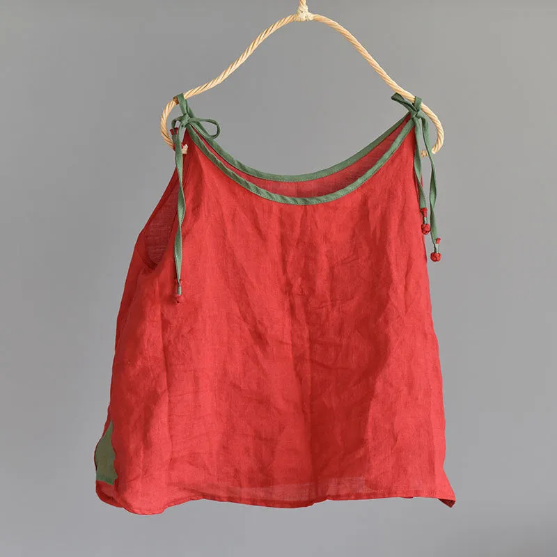 Strappy Contrast Ramie Blouse
