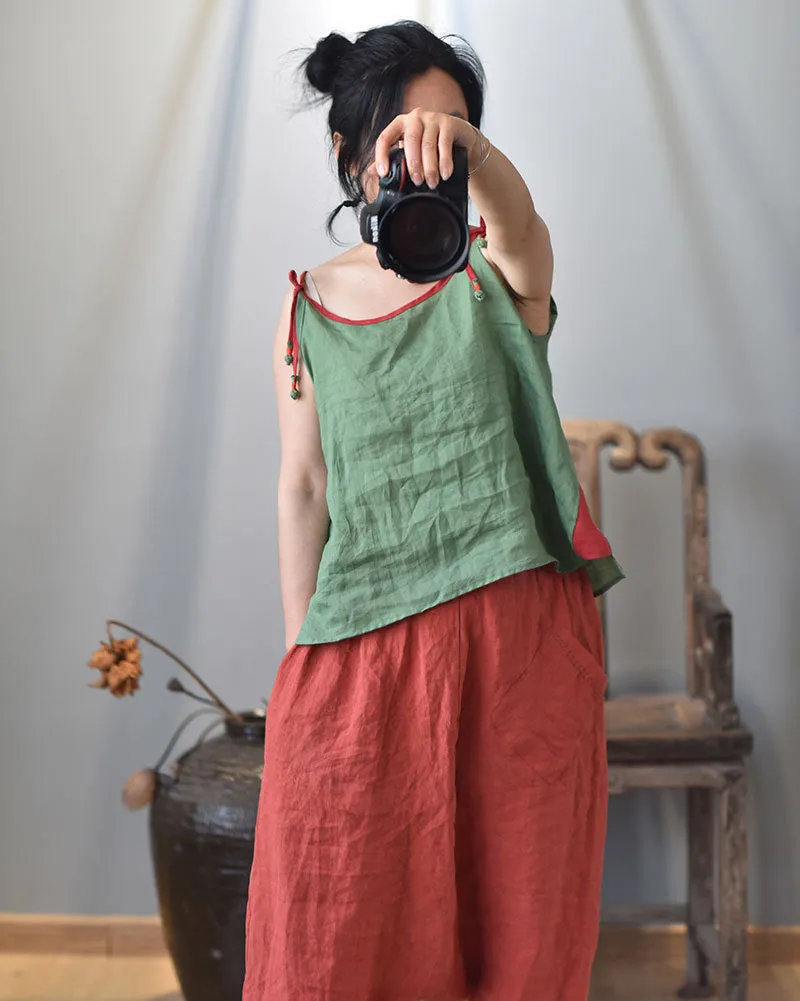 Strappy Contrast Ramie Blouse