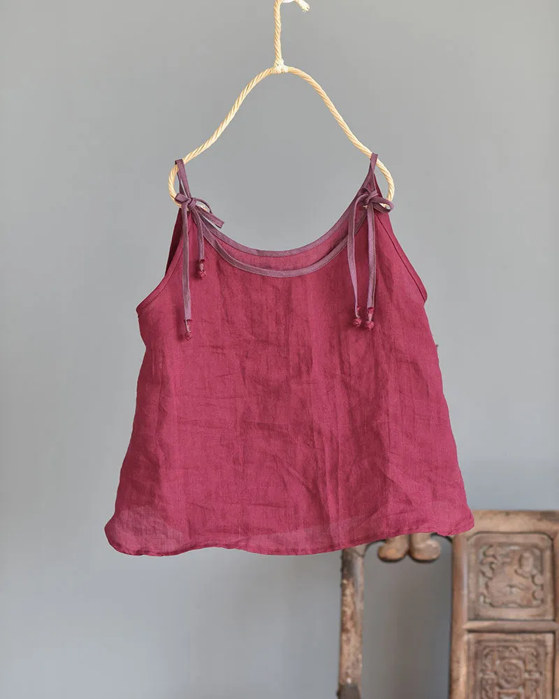 Strappy Contrast Ramie Blouse