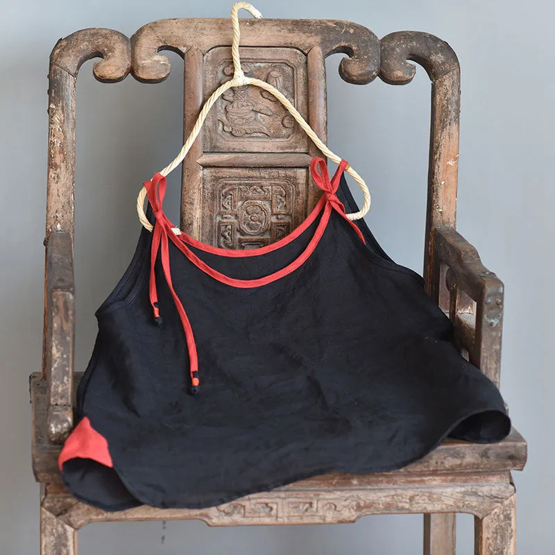 Strappy Contrast Ramie Blouse