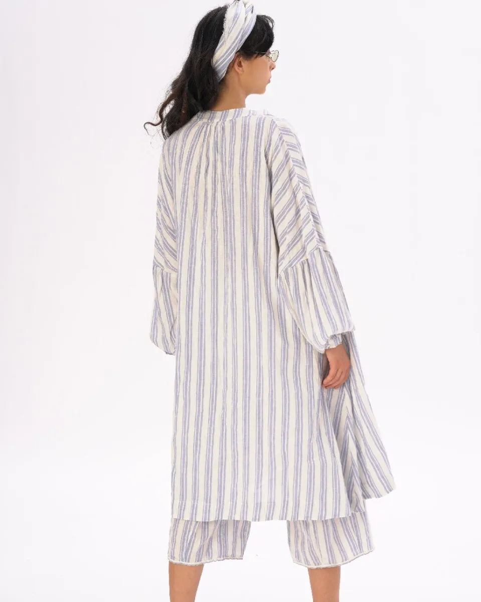 Striped Crinkled Cotton-Linen Duster