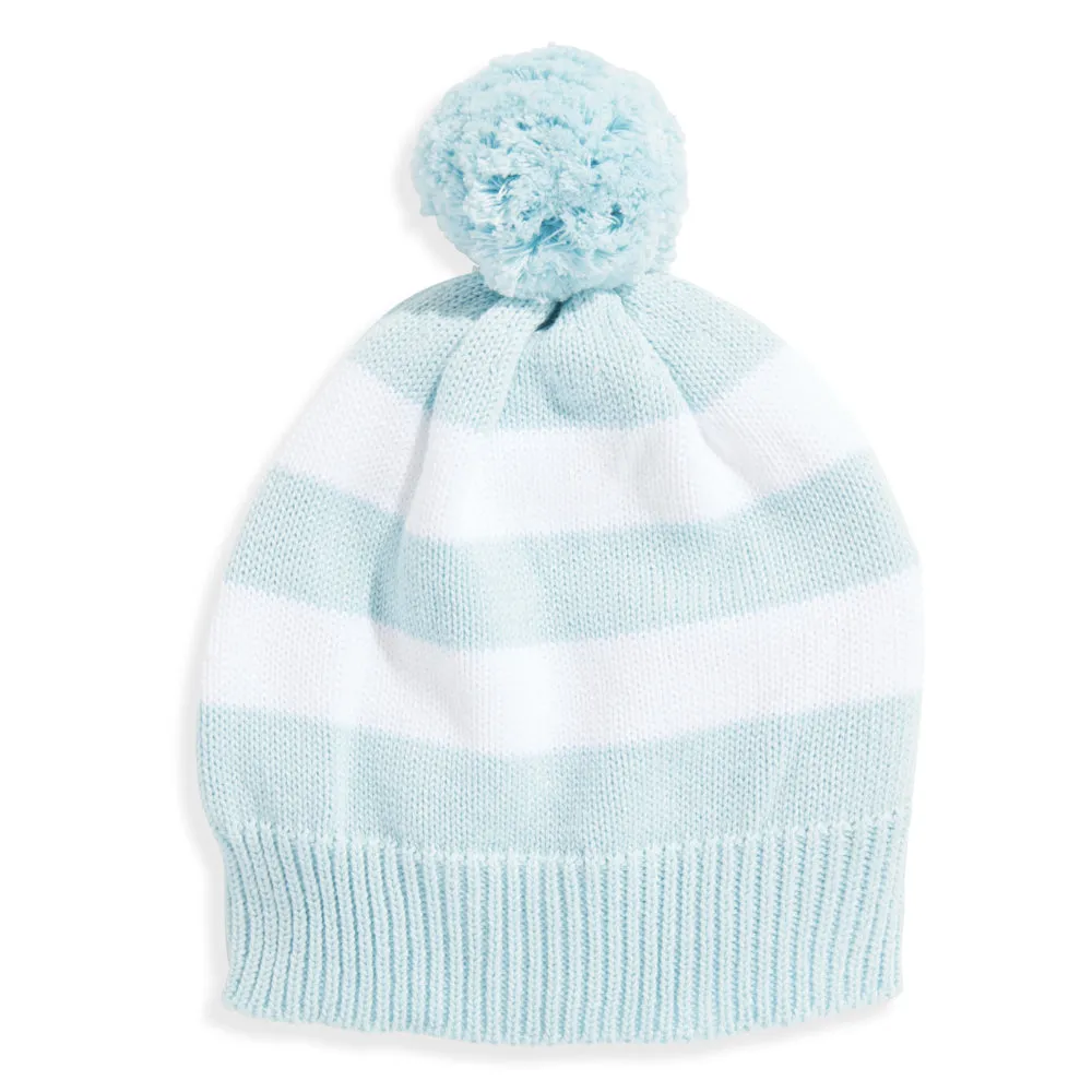Striped Knit Hat -- Light Blue/Blue Stripe