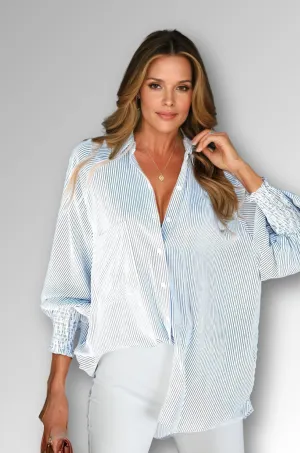 Striped Long Sleeve Blouse - Breezy Top for Woman